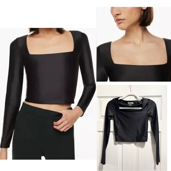 Babaton Tops - Aritzia Babaton Satinette Square Neck Long Sleeve Top Black Size XS